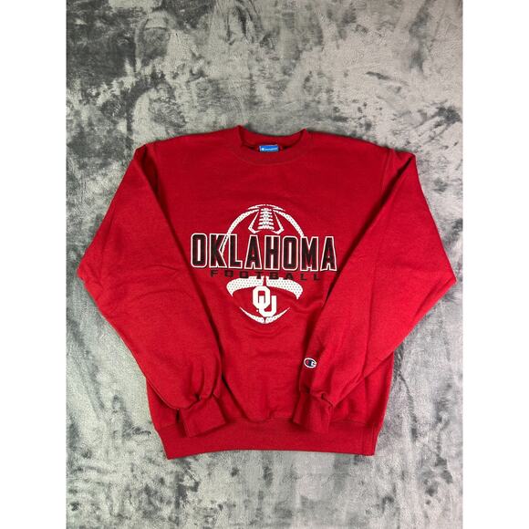 Y2K Champion Oklahoma Sooners Football Crewneck Sweatshirt Red Eco Fleece‎ S - Picture 1 of 7